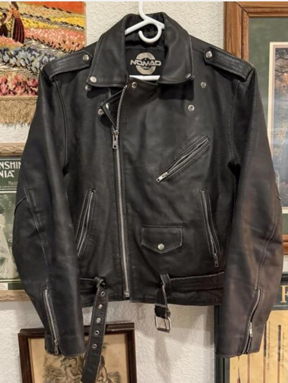 Vintage 80s RARE Nomad USA Motorcycle Biker Heavyweight Mens Leather Jacket Larg